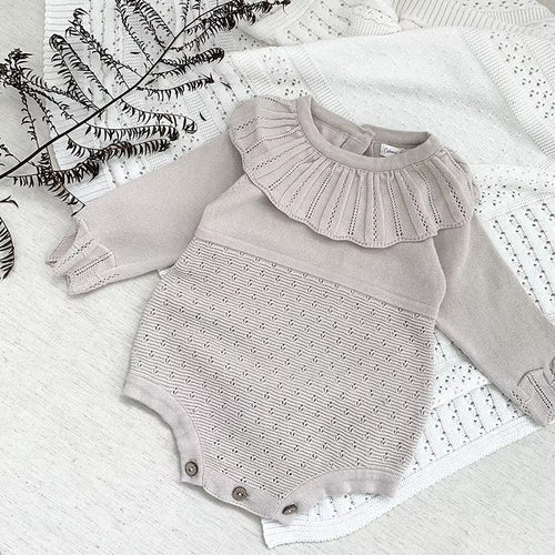 RoseBelle – Knitted Lace Ruffle Romper for Baby Girls