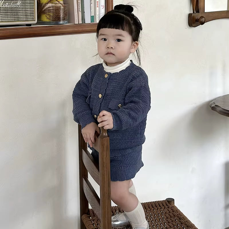 CozyChic – Knit Cardigan & Shorts Set for Toddler Girls